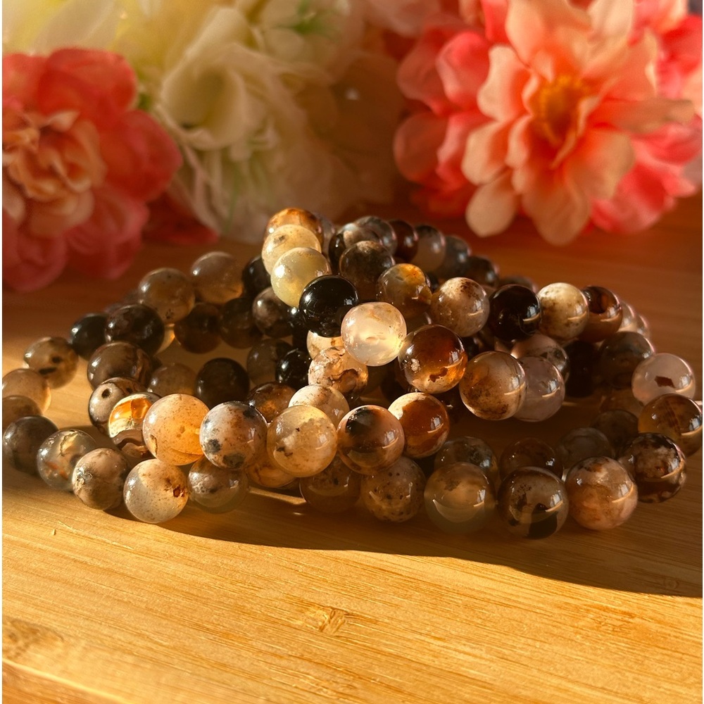 Black Flower Agate Crystal Bracelet